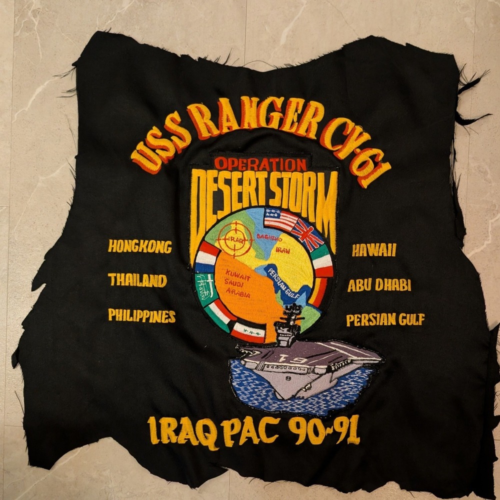 Vtg USS Ranger CV-61 Patch Operation Desert Storm Black Iraq Pac 90-91 Large